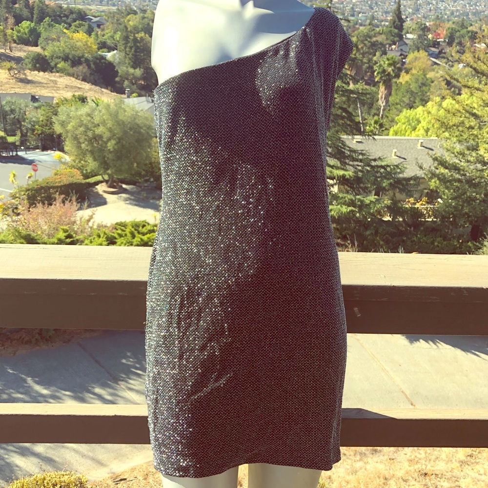 Toto Silver Sparkle Asymmetrical Mini Dress